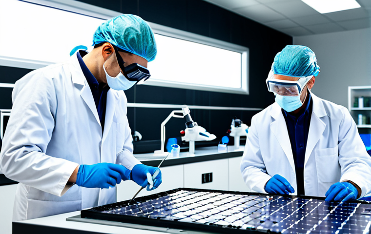 **
A team of scientists in a modern laboratory, working on graphene-based solar panels. The scene showcases advanced technology, with detailed close-ups of the graphene material. Everyone is fully clothed in lab coats and safety goggles. Safe for work, appropriate content, professional setting, perfect anatomy, natural proportions, high quality.
**