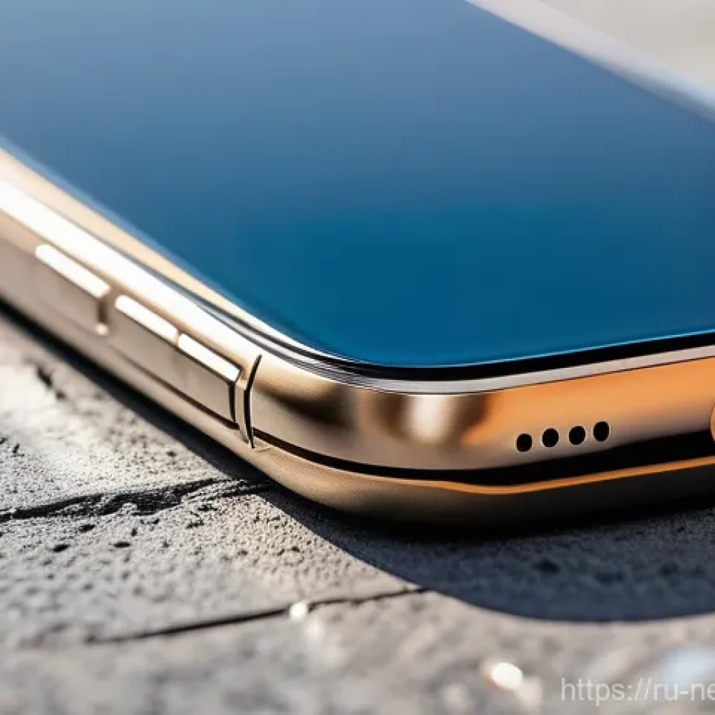 나노복합재료 - A close-up of a sleek, modern smartphone, designed with advanced nanocomposite materials, lying on a...