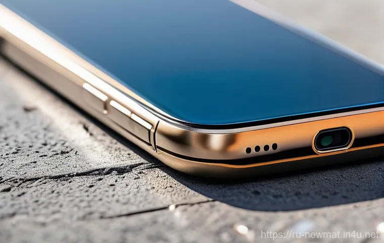 나노복합재료 - A close-up of a sleek, modern smartphone, designed with advanced nanocomposite materials, lying on a...