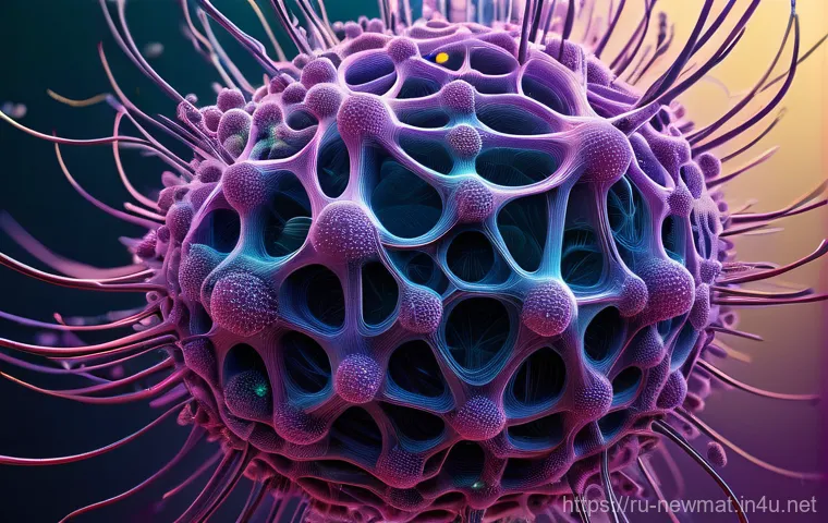 자기장 응답 소재 - **Prompt:** A highly detailed, artistic microscopic view inside a stylized, translucent network of b...