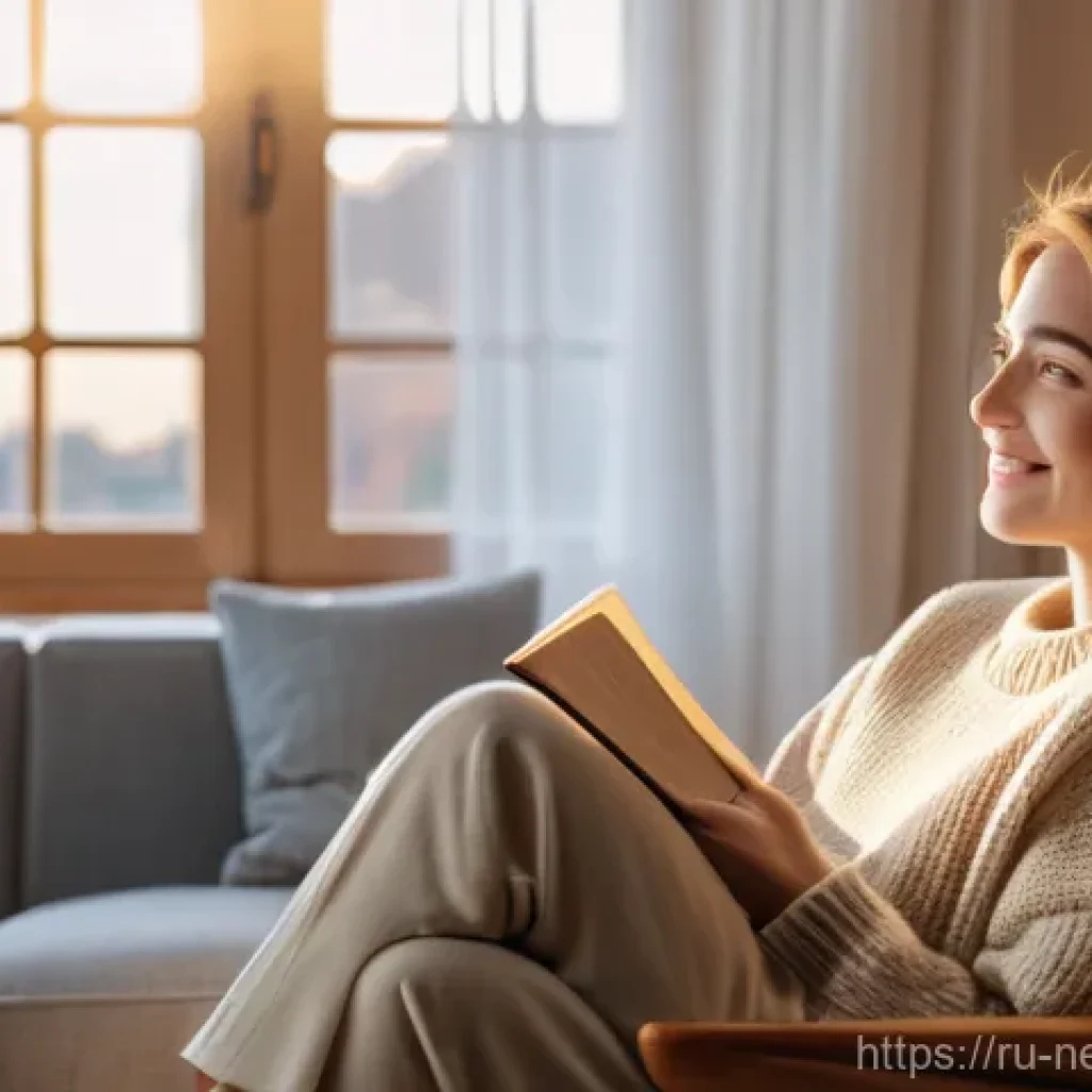 재활용 가능 소재 - A serene portrait of a young woman in her mid-20s, with warm, inviting eyes and a gentle smile, sitt...