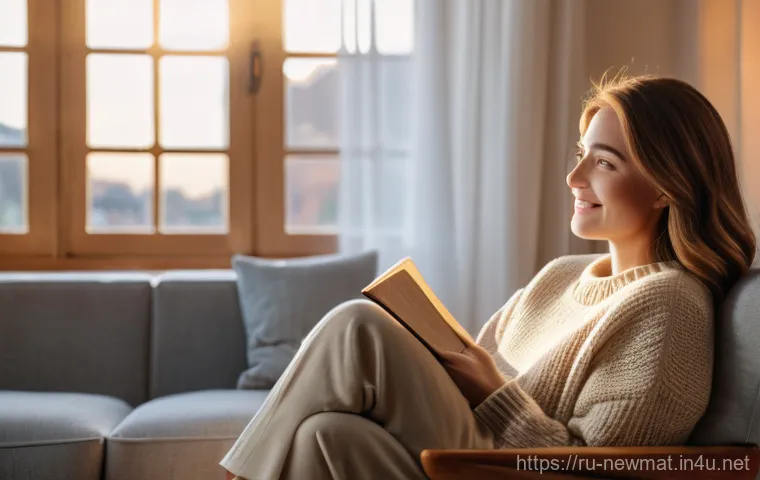 재활용 가능 소재 - A serene portrait of a young woman in her mid-20s, with warm, inviting eyes and a gentle smile, sitt...
