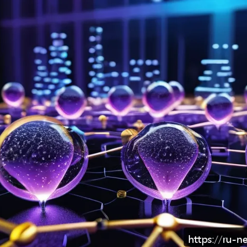 자기조립 나노소재 - A high-tech laboratory scene showcasing molecular self-assembly of nanoparticles: intricate clusters...