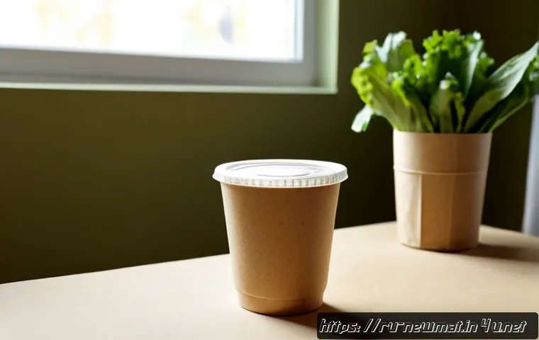 생체 분해성 소재 - Photorealistic close-up of biodegradable food packaging made from molded plant fiber, a compostable ...